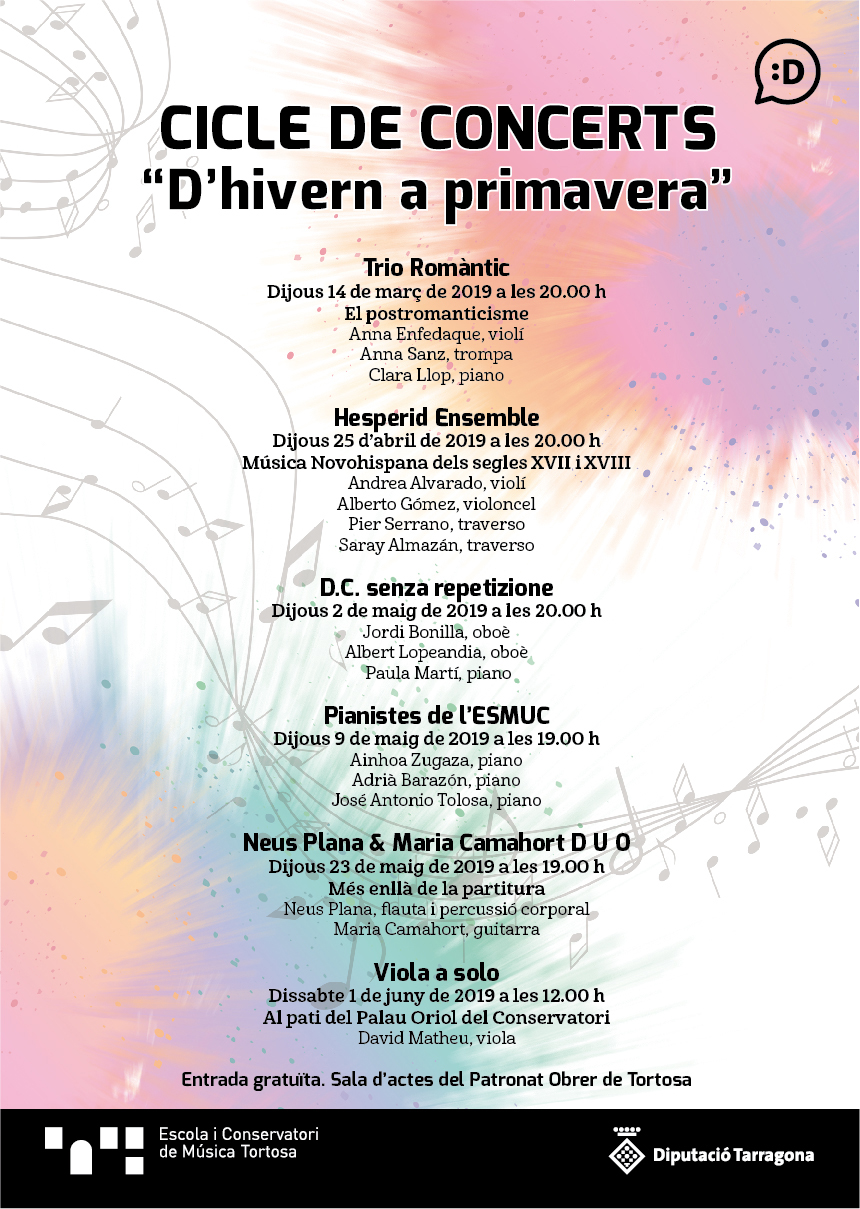 L'Escola i Conservatori de Música de la Diputació a Tortosa programa concerts gratuïts a través del nou cicle "D'hivern a primavera"