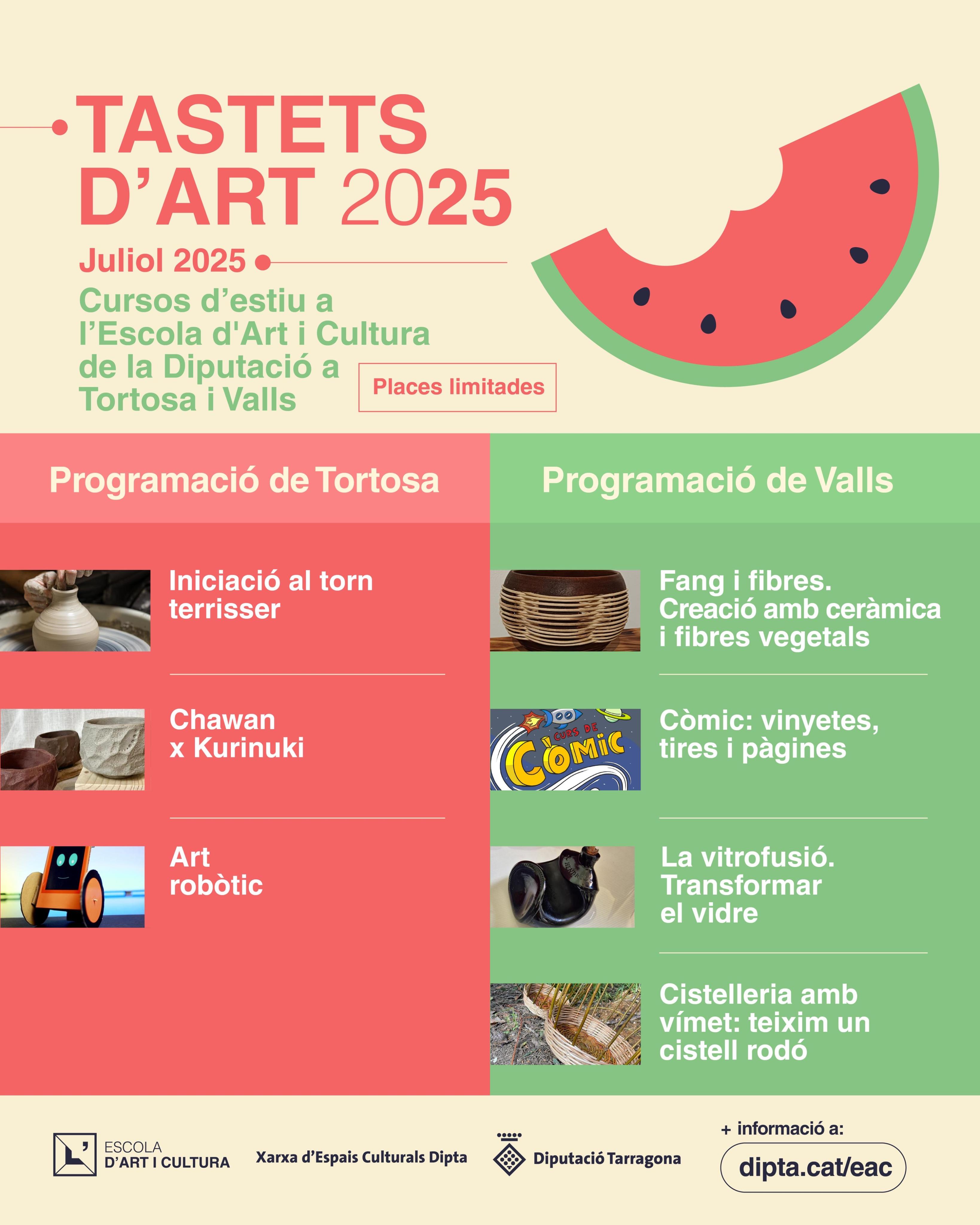 “Tastets d’art” és una proposta formativa de l’Escola d’Art i Cultura que ofereix cursos de curta durada sobre diferents disciplines artístiques